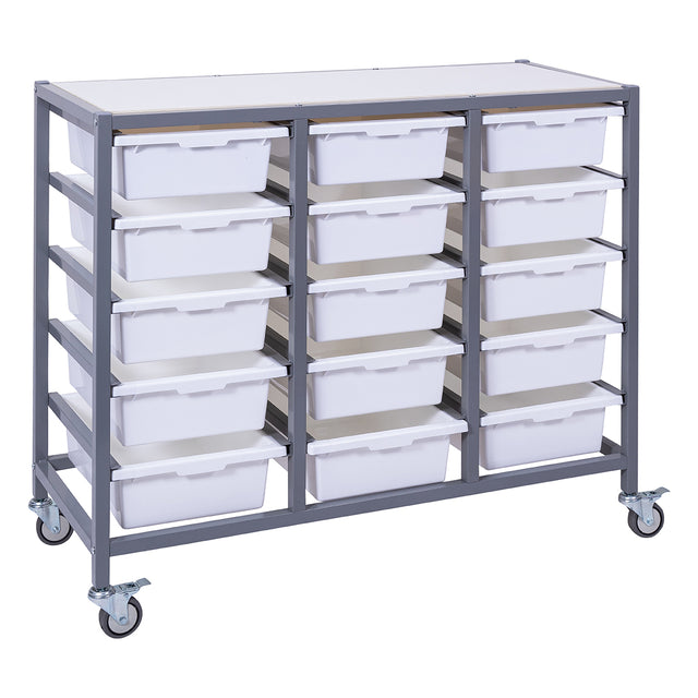 Triple Tote Tray Trolley Kit - White/Woodgrain