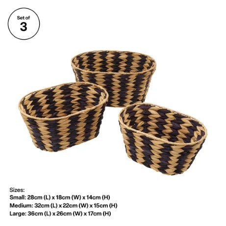WOVEN ZEBRA BASKETS SET OF 3