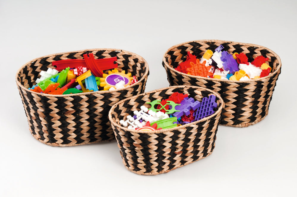 WOVEN ZEBRA BASKETS SET OF 3
