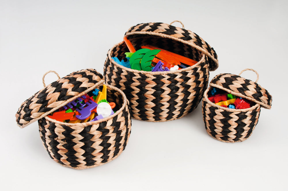 WOVEN ZEBRA POTS SET OF 3
