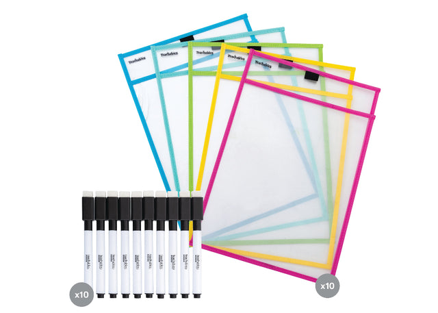 A4 Write n Wipe Sleeves & Pens Kit - Pack of 10