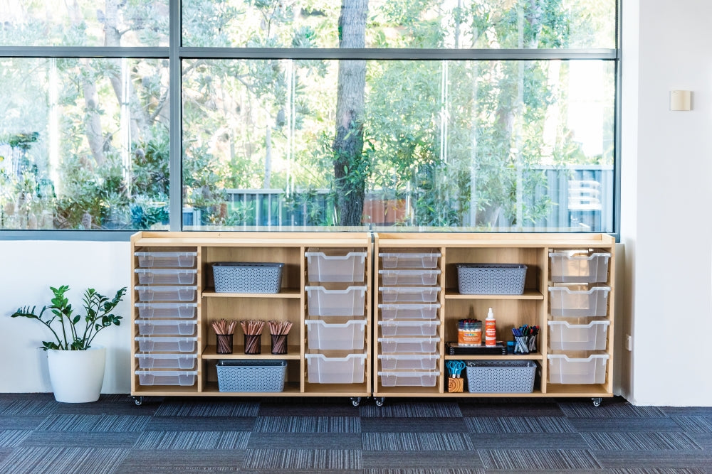 Natural Spaces Storage Unit with Whiteboard Panel & Trays