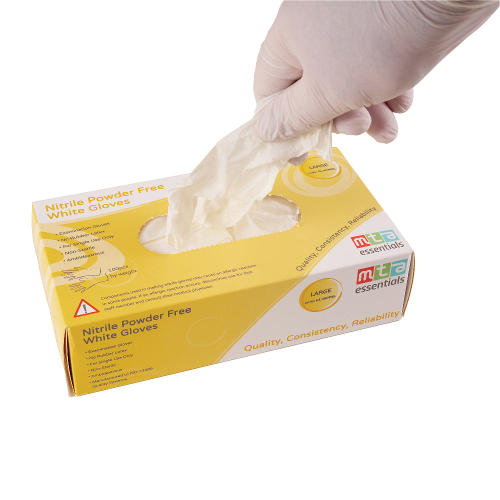 Nitrile Gloves White Large - 10 x Pack of 100
