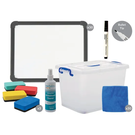 Whiteboard kit with Markers Eraser Cloths - Kit of 4