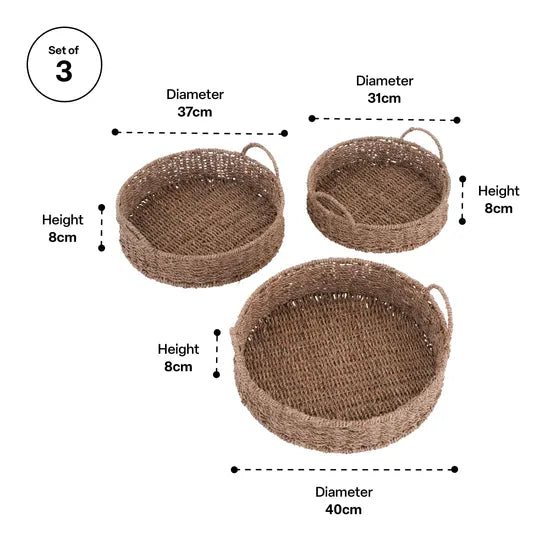 Seagrass Round Basket Shallow - Set of 3