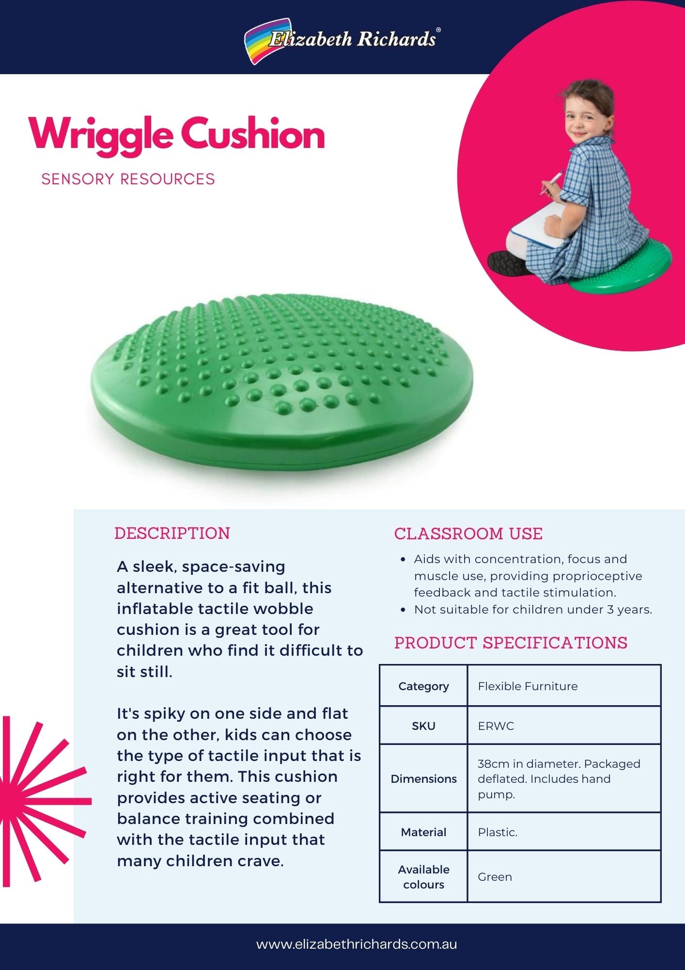 Wriggle Cushion Green with Hand Pump