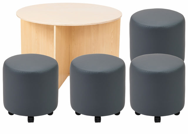 Ergerite Round Table and Ottoman Set - Grey Vinyl