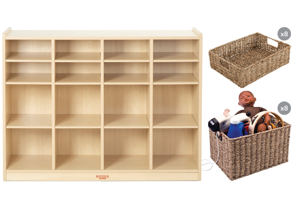 Natural Spaces 16 Space Storage Unit with 16 Woven Baskets