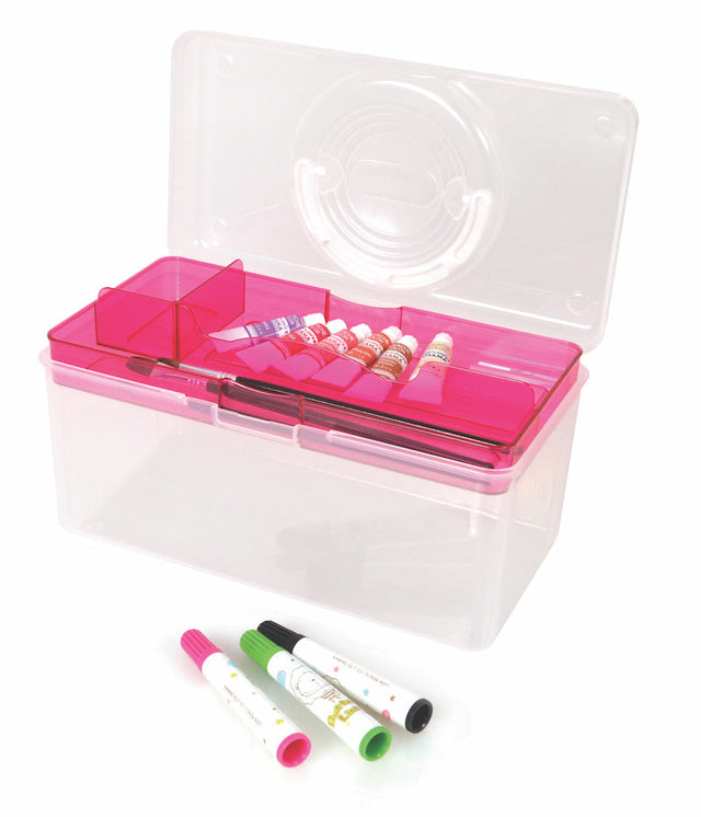 Clear Teacher Caddy with Pink Tray
