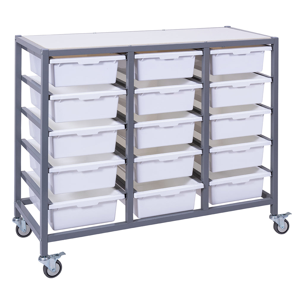 Triple Tote Tray Trolley Kit - White/Woodgrain