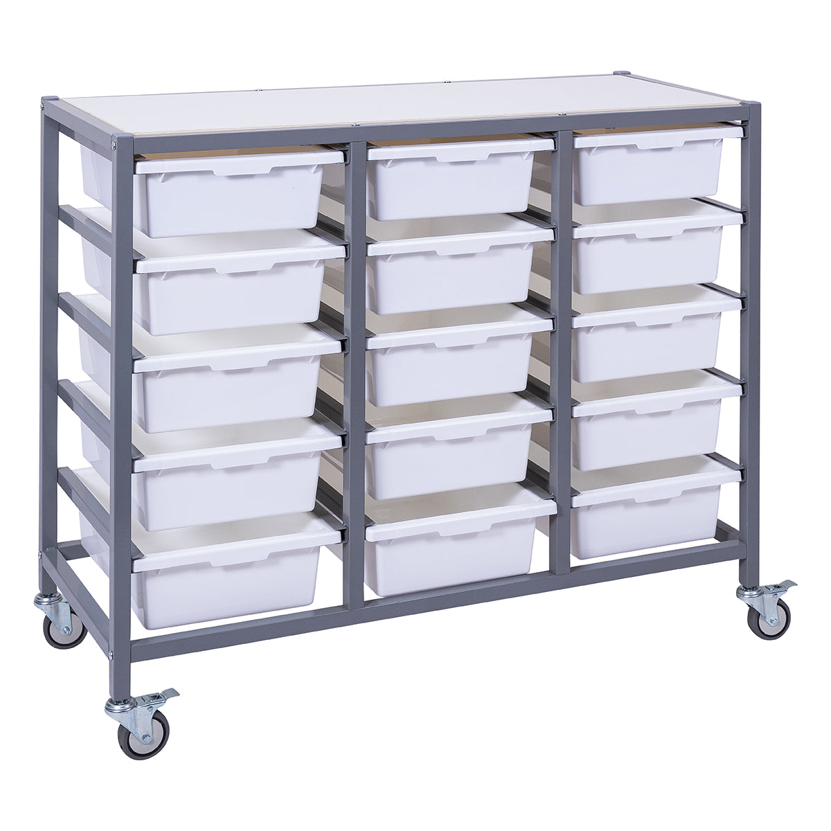 Triple Tote Tray Trolley Kit - White/Woodgrain