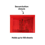 Document Wallet A4 Button Close Red