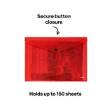 Document Wallet A4 Button Close Red - Pack of 12