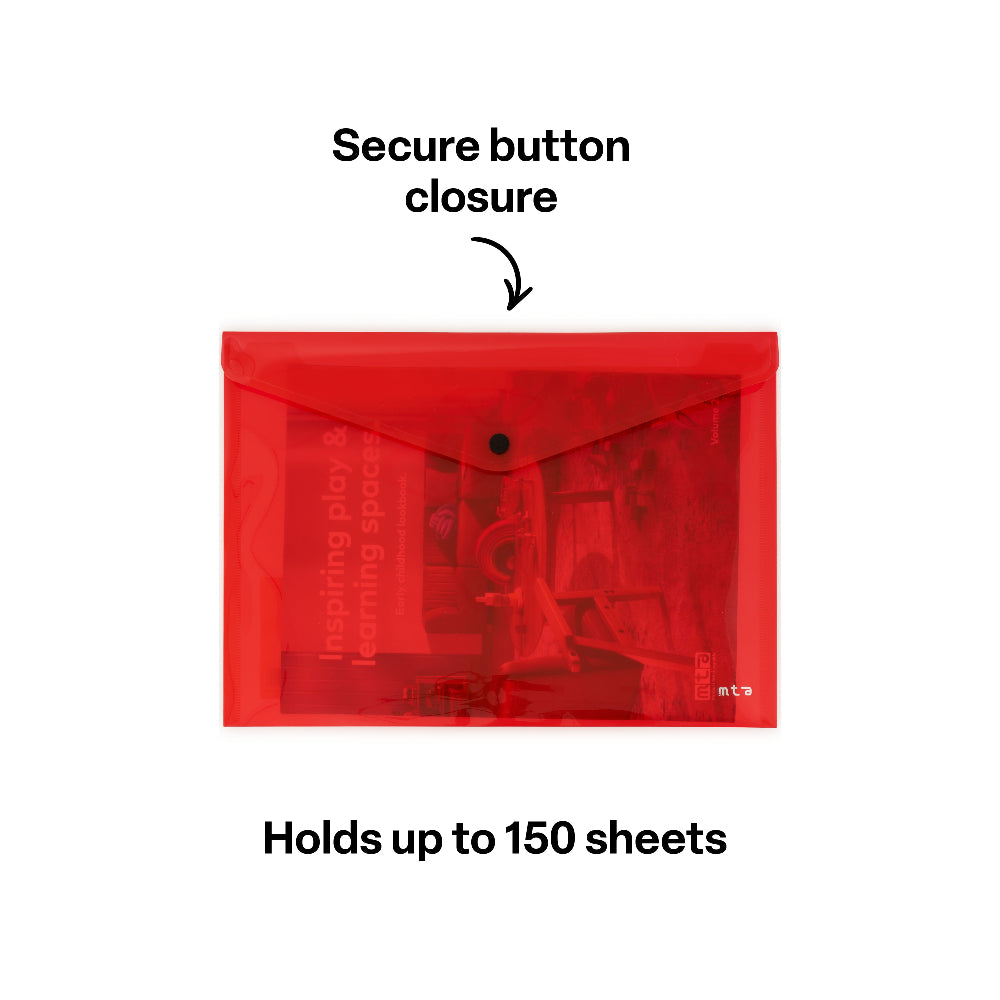 Document Wallet A4 Button Close Red - Pack of 12