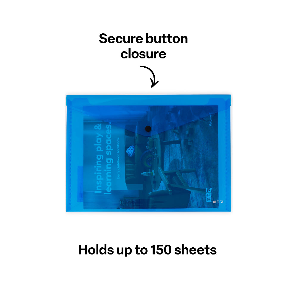 Document Wallet A4 Button Close Blue Pack of 12