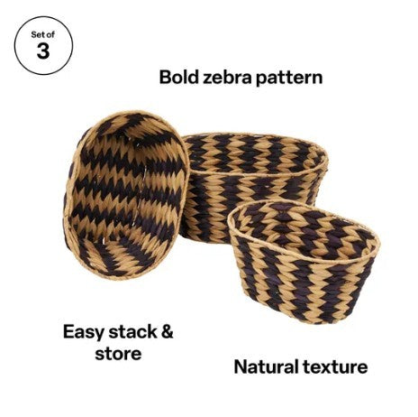 WOVEN ZEBRA BASKETS SET OF 3