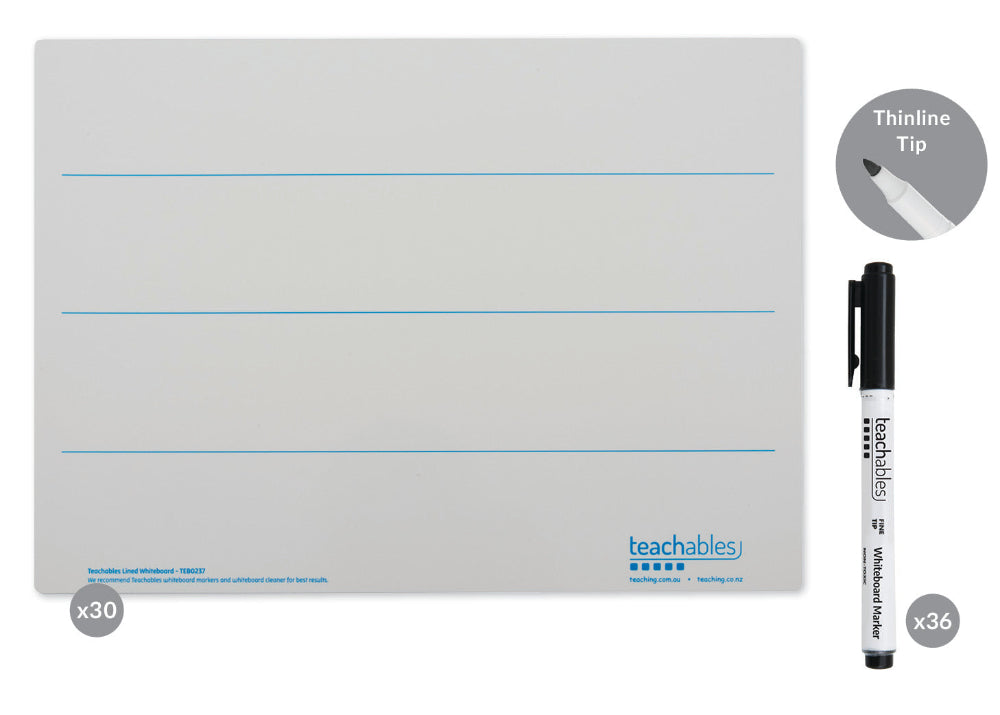 Teachables Lined Mini Whiteboards & Markers Kit