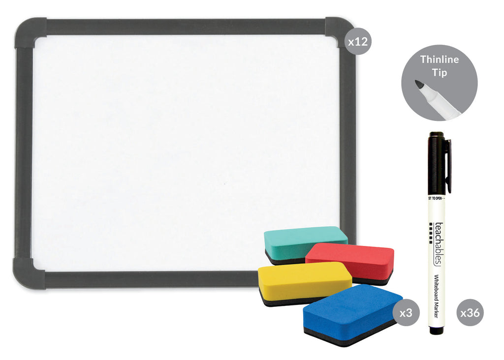 Teachables Whiteboards, Fine Markers & Erasers Kit