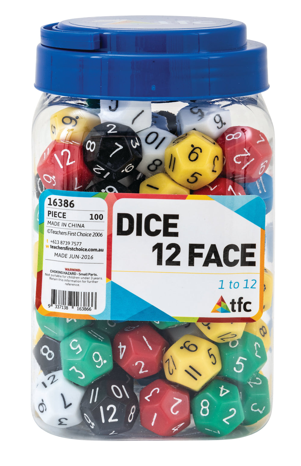 Dice: 12 Face 1-12 in Jar 100pc