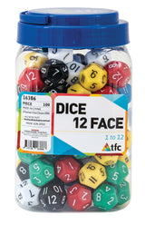 Dice: 12 Face 1-12 in Jar 100pc
