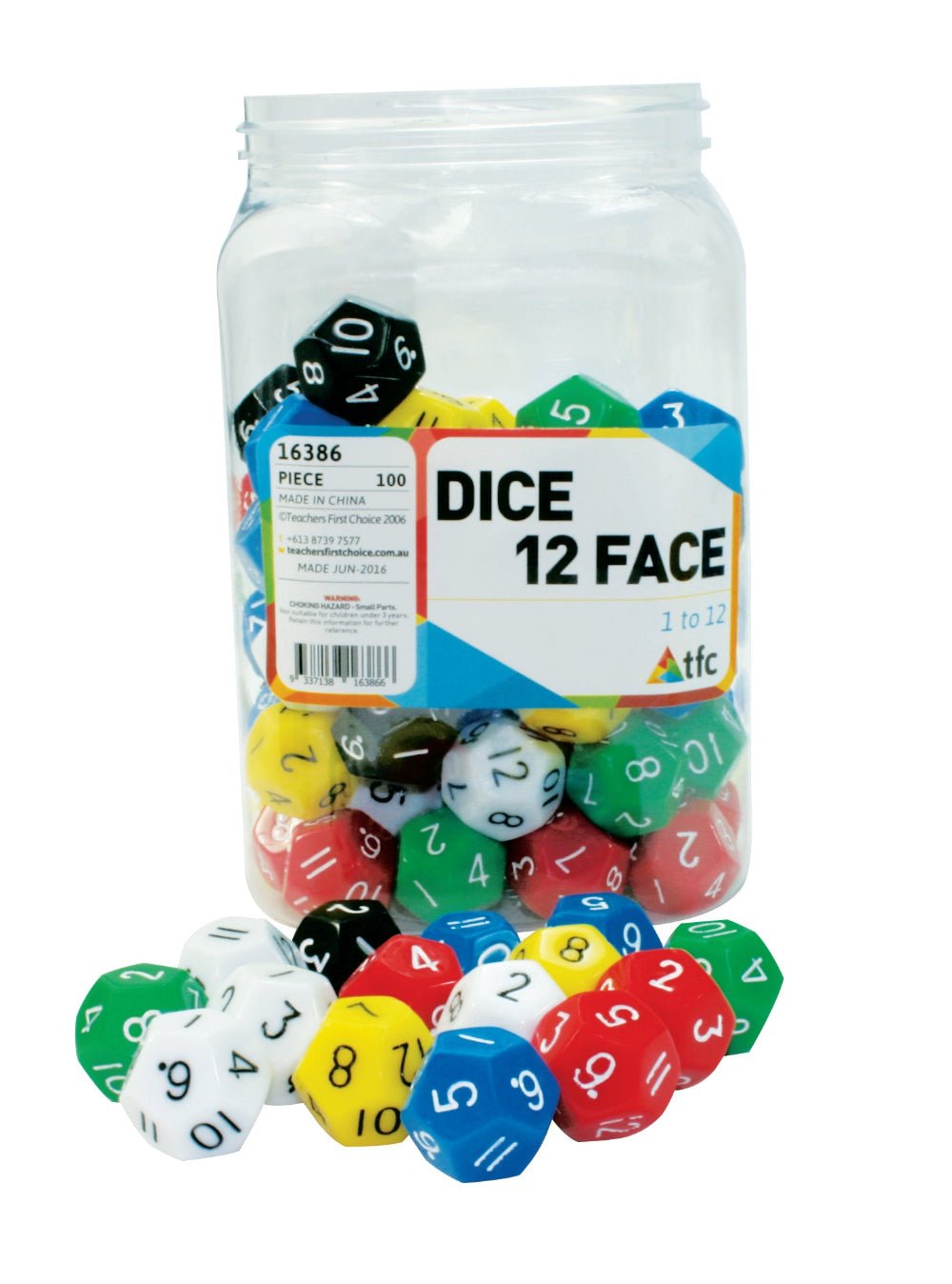 Dice: 12 Face 1-12 in Jar 100pc