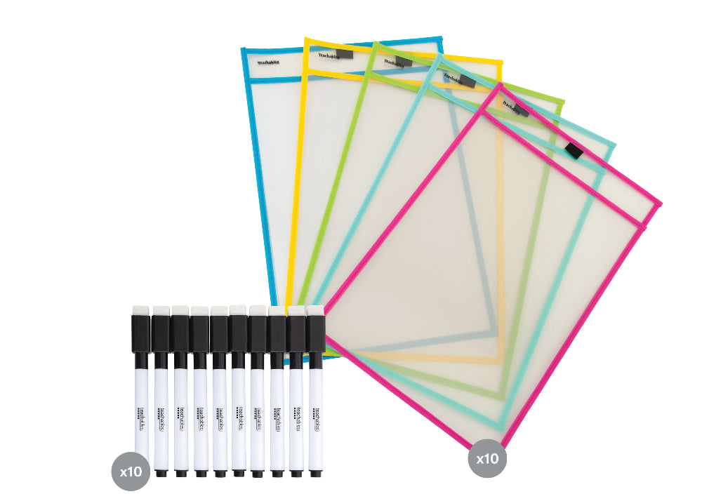 A3 Write & Wipe Sleeves & Pens Kit - Pack of 10