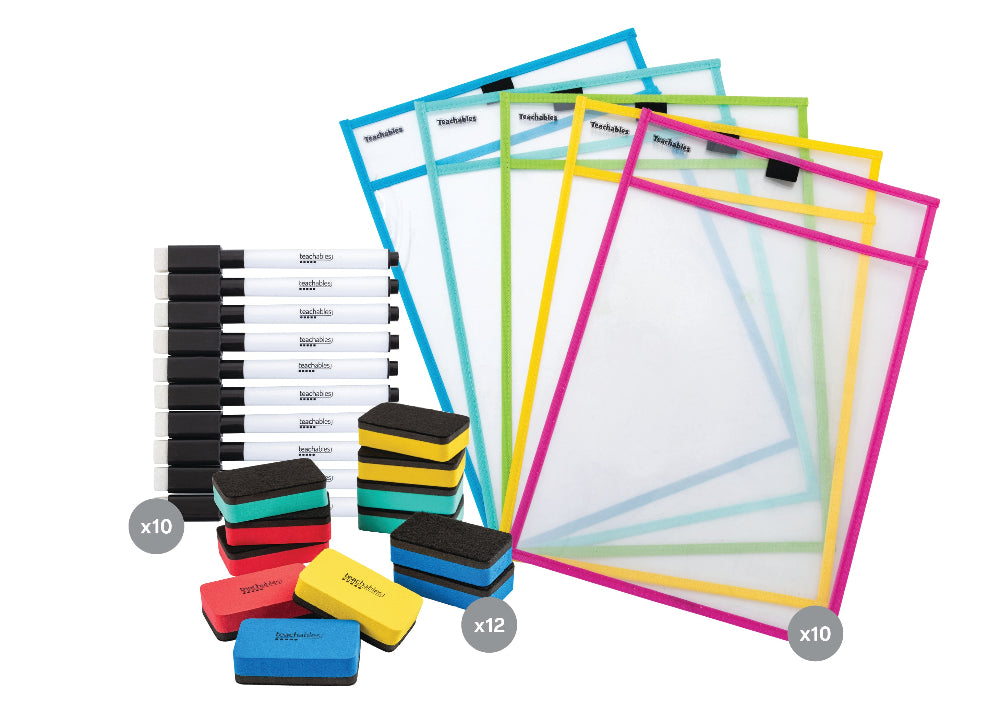 A4 Write n Wipe Sleeves, Pens & Erasers Kit - Pack of 10