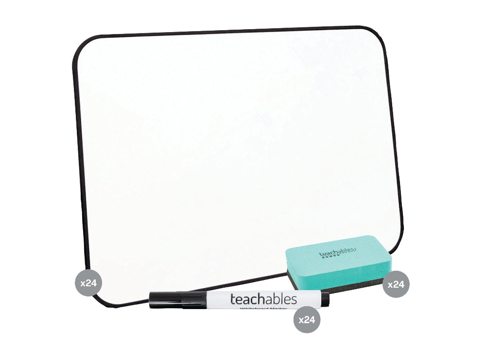 Teachables Magnetic Mini Whiteboards, Assorted Chisel Tip Markers & Erasers - Kit of 24