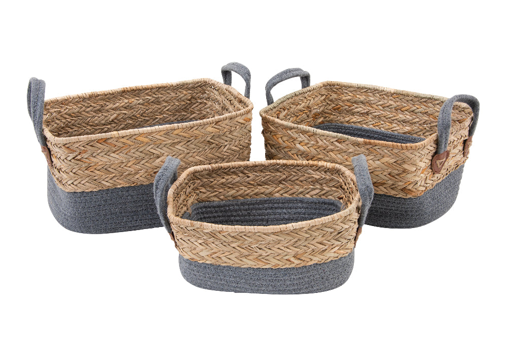 Woven Basket with Handles - Set of 3