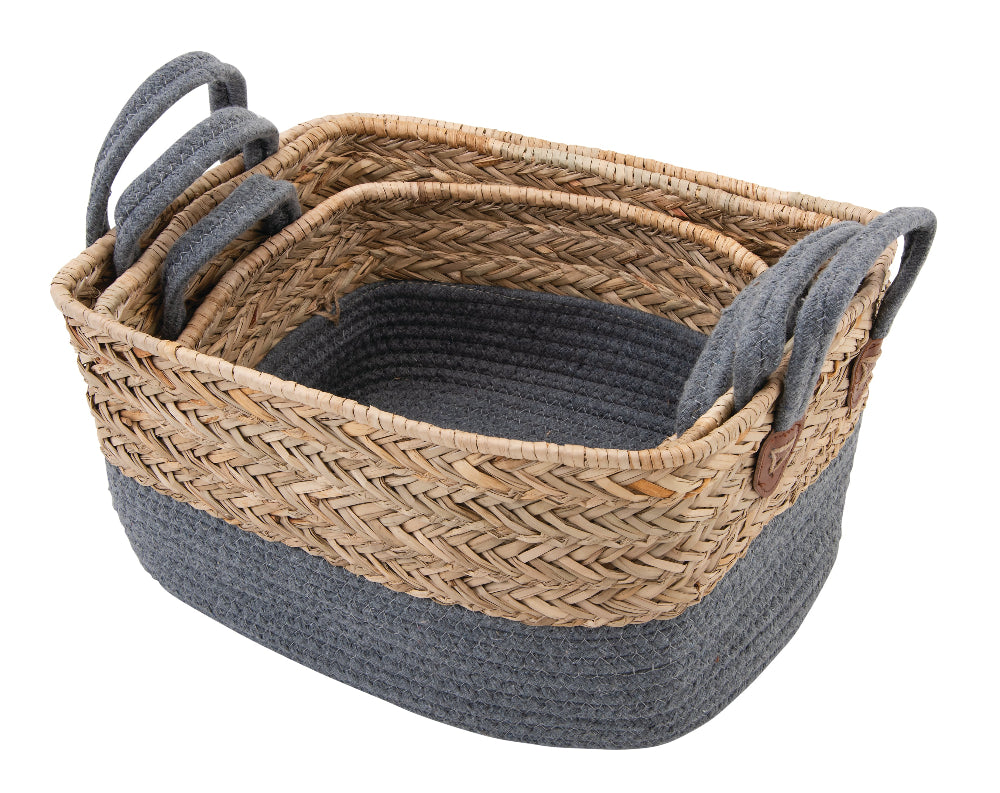 Woven Basket with Handles - Set of 3