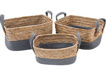 Woven Basket with Handles - Set of 3