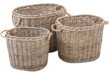 Extra Large Wicker Oval Baskets - Set of 3