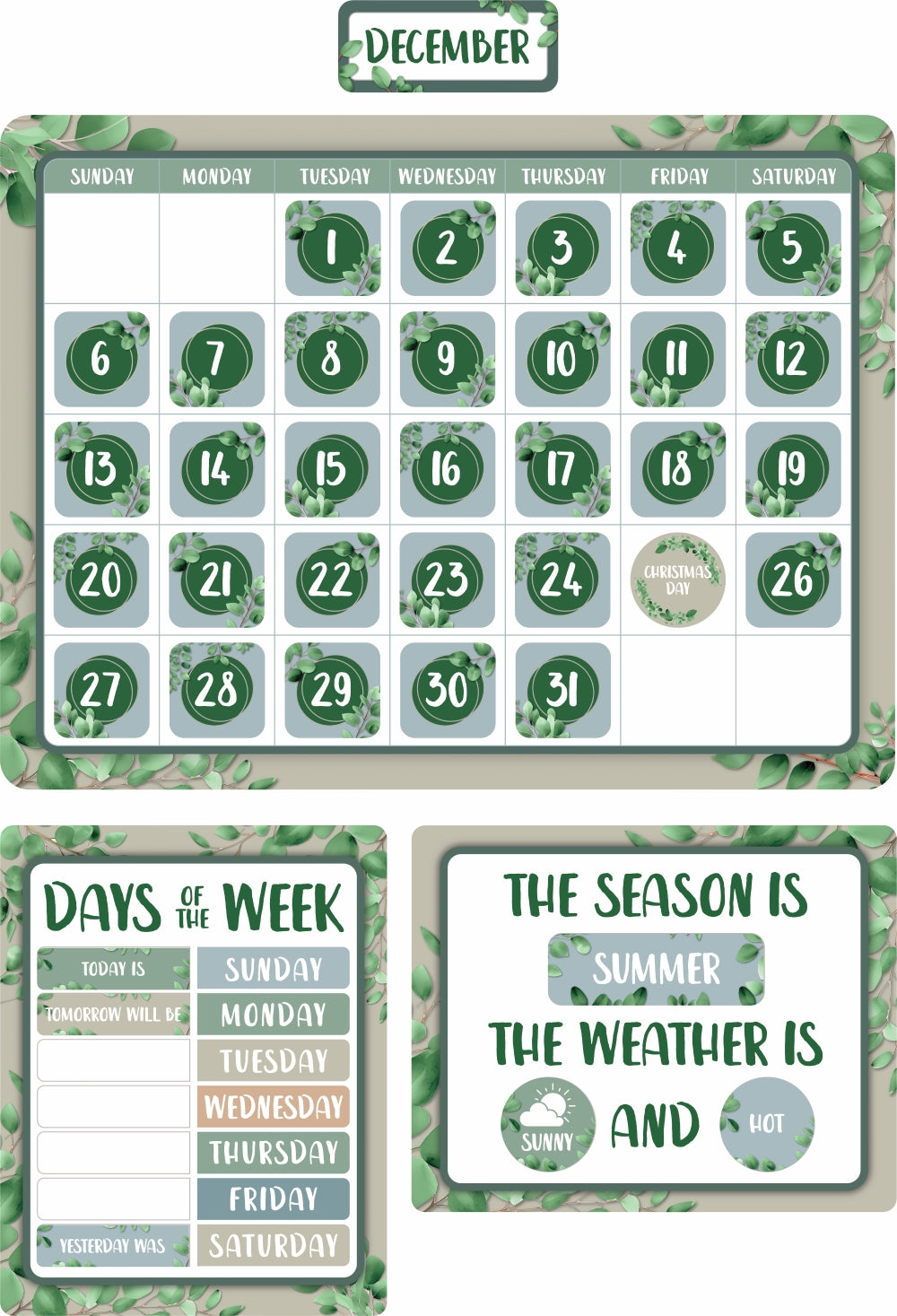 Eucalyptus Essentials Calendar Bulletin Board Set