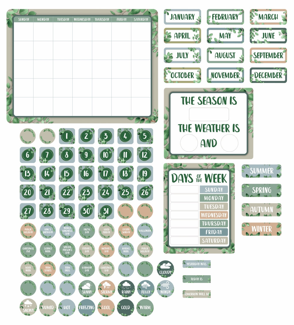Eucalyptus Essentials Calendar Bulletin Board Set