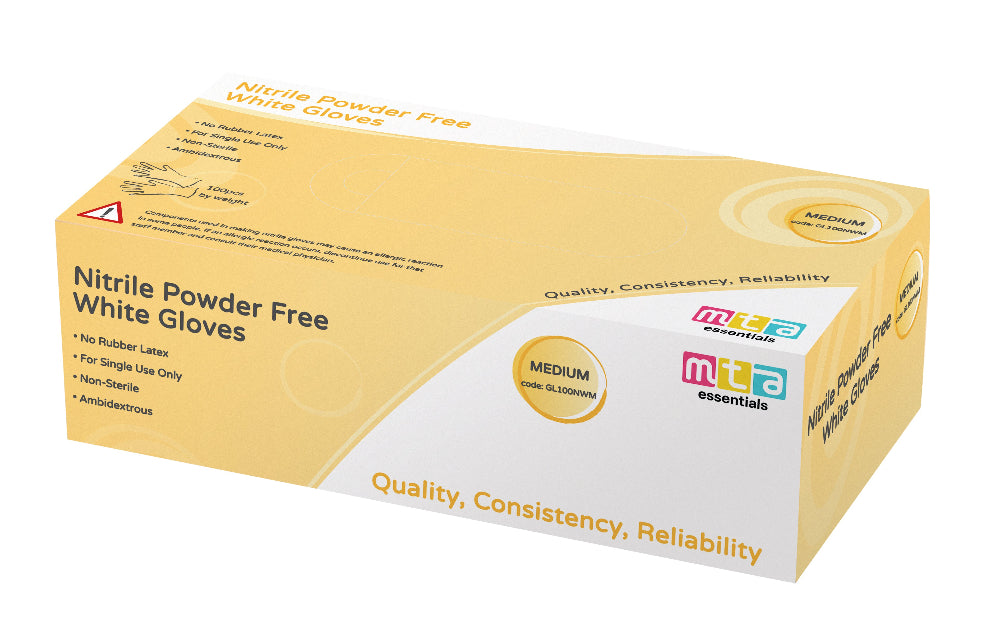 Nitrile Gloves White Medium- 10 x Pack of 100