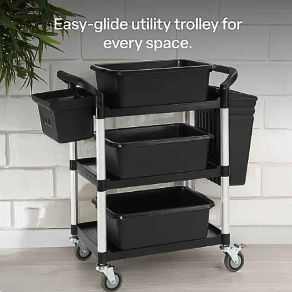 Utility Trolley with Accessory Tubs Black