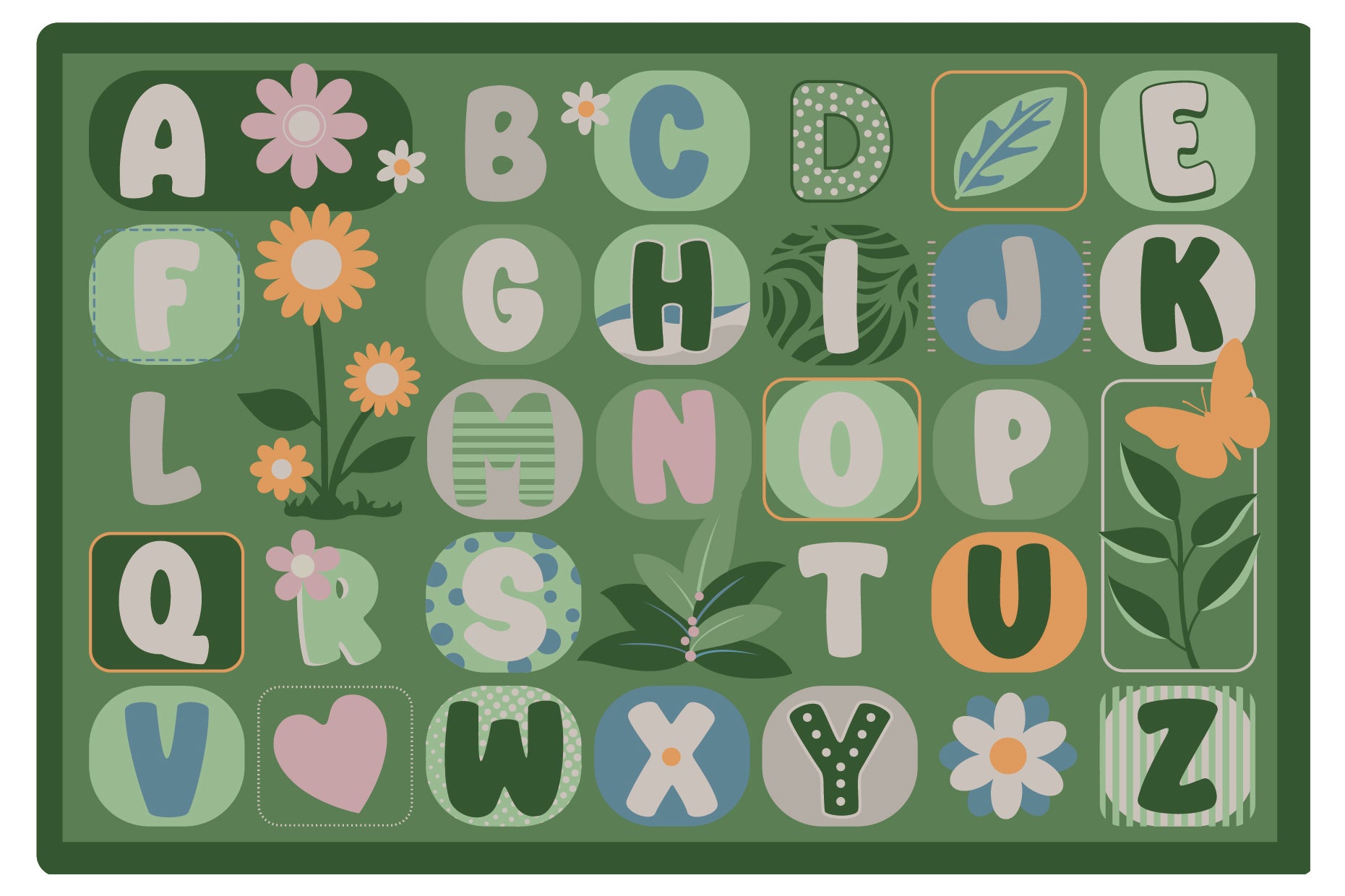 Green Alphabet Rug