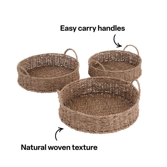 Seagrass Round Basket Shallow - Set of 3