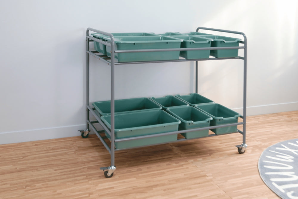 Storage Trolley with 12 Plastic Coloured Tubs