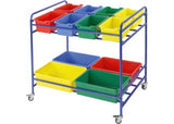 Storage Trolley with 12 Plastic Coloured Tubs