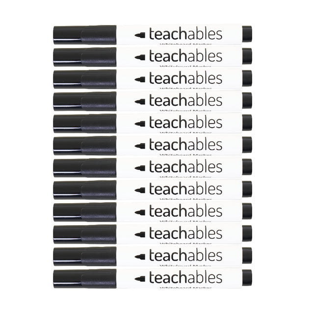 Teachables Whiteboard Marker Bullet Blk Pk 12