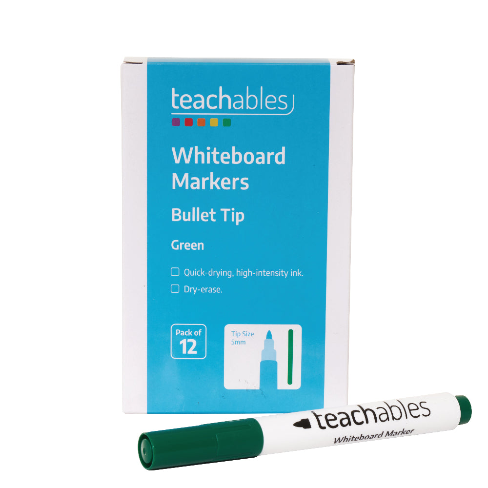 Teachables Whiteboard Markers Bullet Green - Pack of 12