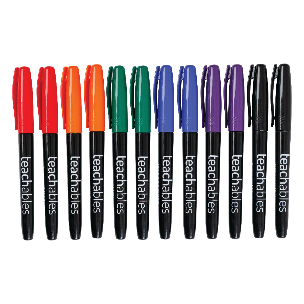Teachables Thinline Permanent Markers Assorted - Pack of 12