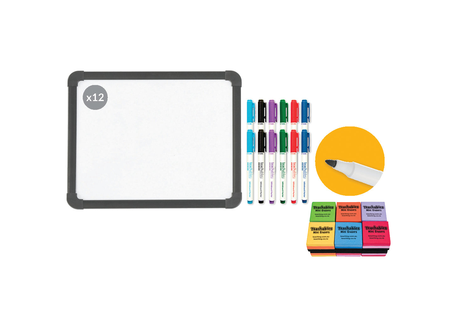 Teachables Whiteboards, Fine Markers & Erasers Kit