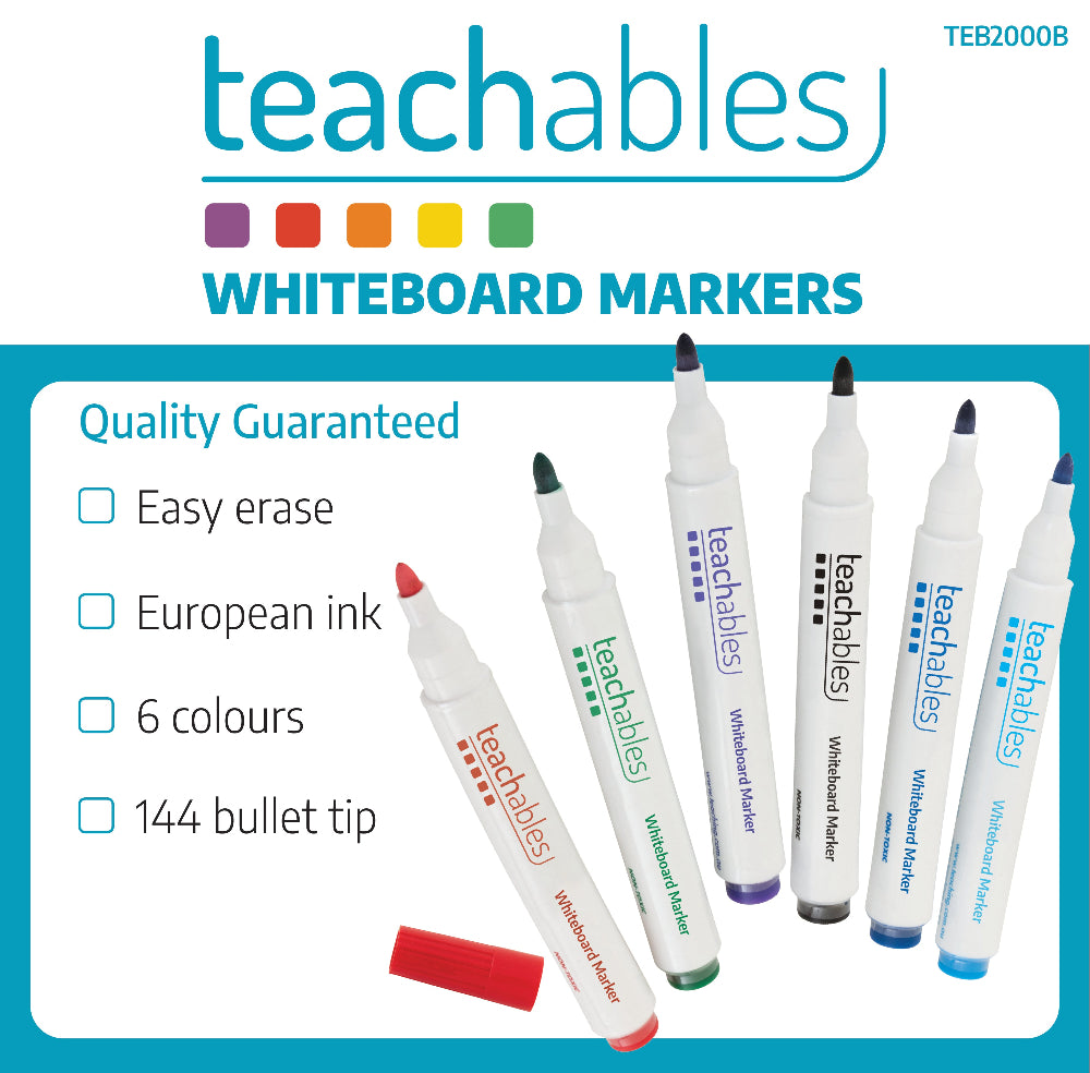 Teachables Whiteboard Markers Bullet Pack of 144 Assorted