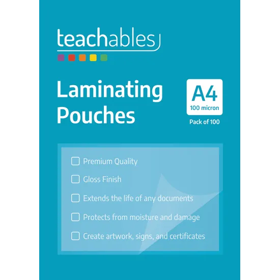 Teachables Laminating Pouches 100 mic A4 - Pack of 100