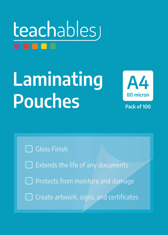 Teachables Laminating Pouches A4 - 80mic Pack 100