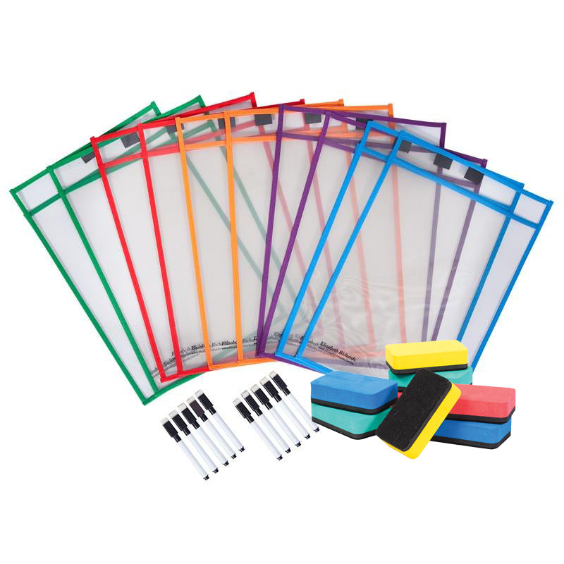 A4 Elizabeth Richards Write n Wipe Sleeves, Pens & Erasers Kit of 10