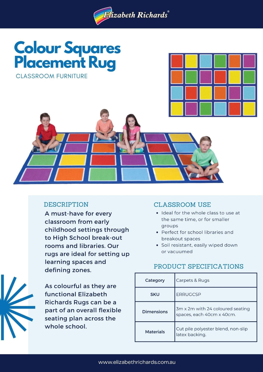 Colour Squares Placement Rug - 24 Squares